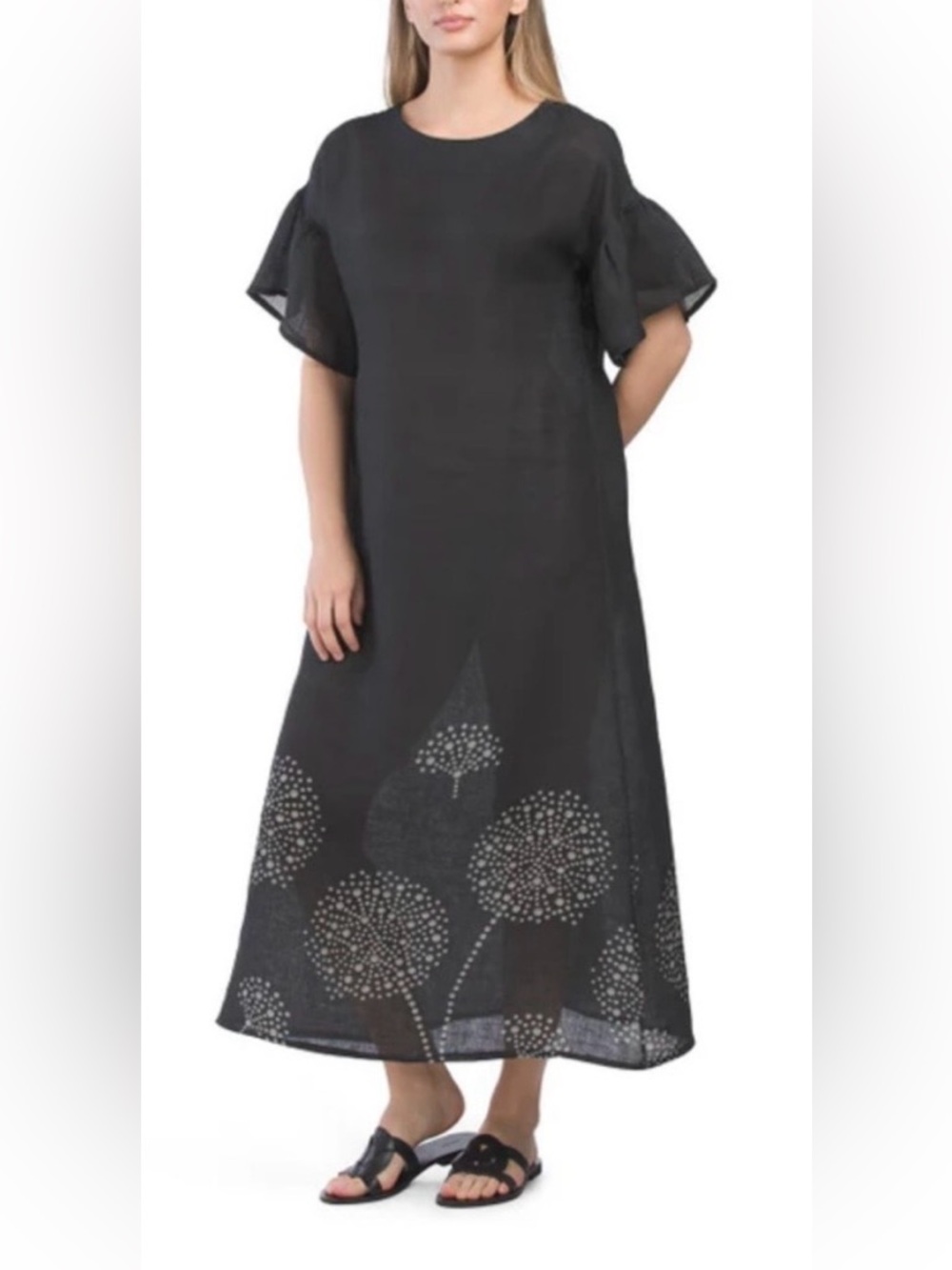 NEW! Le Ragazze Italy 🇮🇹 Black Floral Linen Maxi Dress Large - Picture 2 of 3